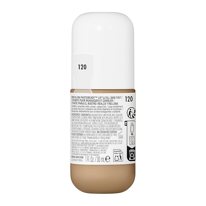 Revlon PhotoReady Lift & Fill Skin Tint, Dewy Foundation with Sheer Buildable Coverage, Lightweight & Hydrating, 120, 1 fl oz