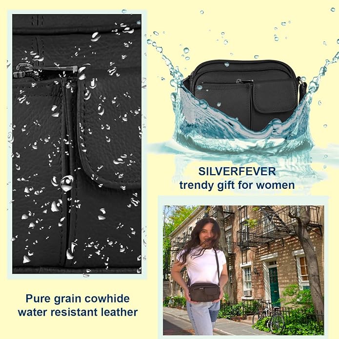Cowhide Leather Women's Shoulder Purse Small Cross Body Organizer Bag with Many Pockets