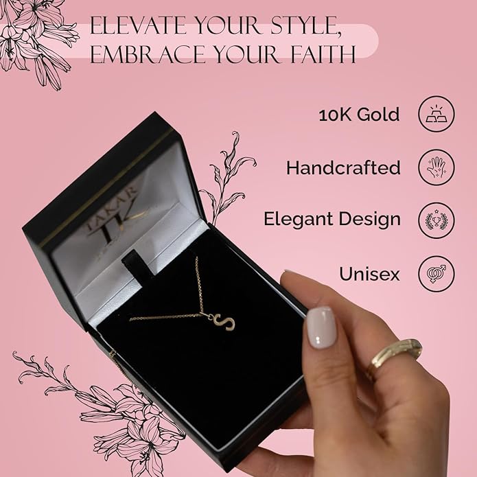 Takar Dainty 10K Gold Mini Initial Letter Pendant, A-Z Bold Gold Letter Charm For Women And Men, Personalized Pendant Charms, Christmas Gift for Women and Men Made In USA