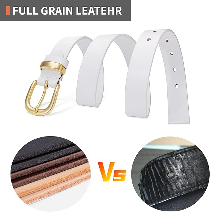 Womens Belts for Jeans 1.1" Width Ladies Belts for Dresses Full Grain Leather Gold Buckle Belt Gift Box