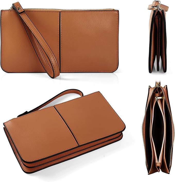befen Genuine Leather Wristlet Clutch for Women Ultra-Slim Ladies Credit Card Holder Wallet Purses with RFID Protection