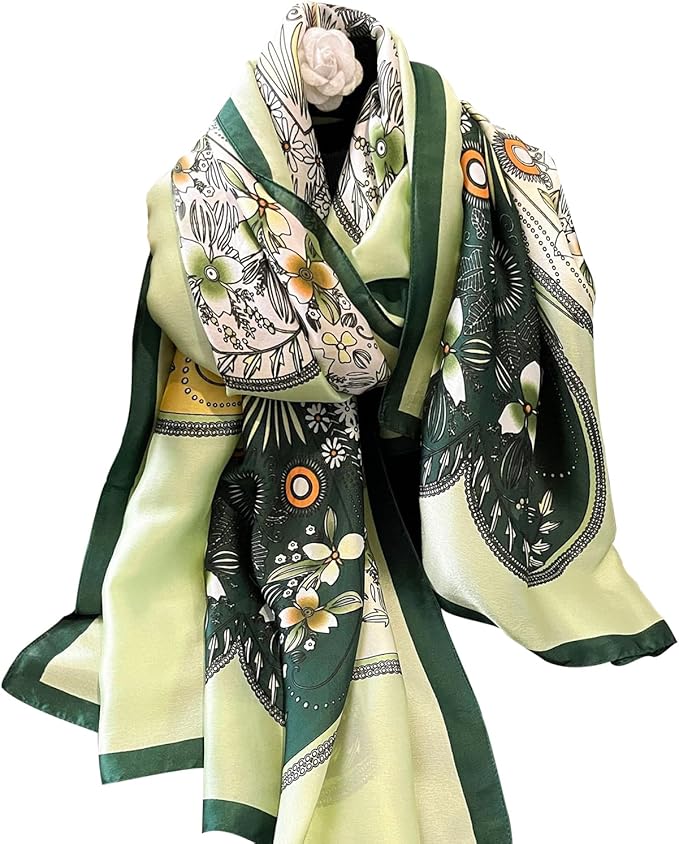 NUWEERIR Womens 100% Large Mulberry Silk Scarf Long Satin Scarf Fashion Lightweight Wraps