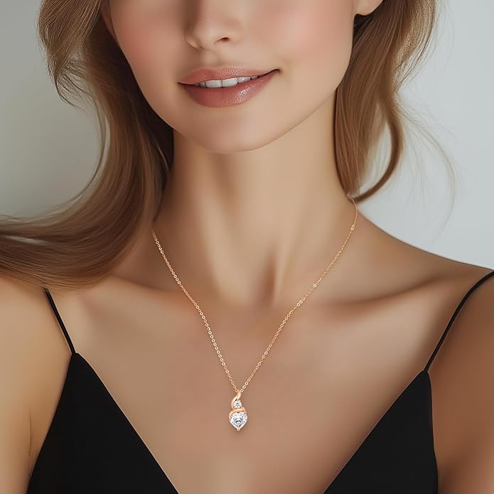 ANDSO Moissanite Heart Pendant Necklaces for Women, 925 Sterling Silver Necklace with Birthstone, Ideal Anniversary Present or Birthday Christmas Valentine Jewelry Gifts for Mom Wife Her Girlfriend