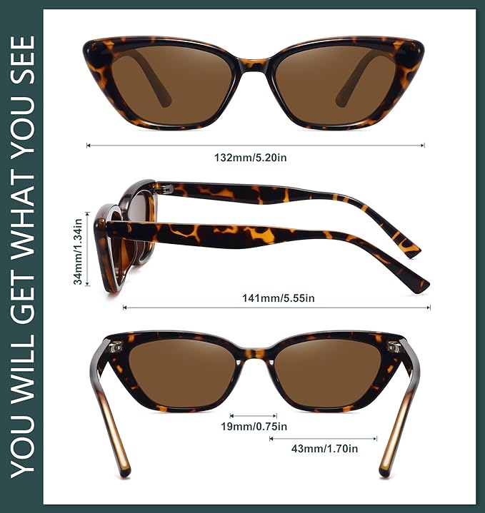WOWSUN Small Cat Eye Sunglasses Womens Retro Narrow Trendy Polarized Sunglasses