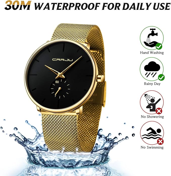 Mens Watches Ultra-Thin Minimalist Waterproof - Fashion Wrist Watch for Men Unisex Dress with Stainless Steel Mesh Band