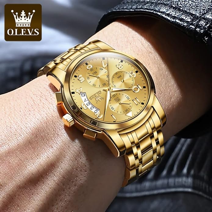 OLEVS Mens Watches Waterproof Stainless Steel Adjustable Bracelet Watch Quartz Analog Watch for Men Fashion Business Classic Mens's Wrist watch's Casual Watches Gold/Blue/Black/White/Face/Dial