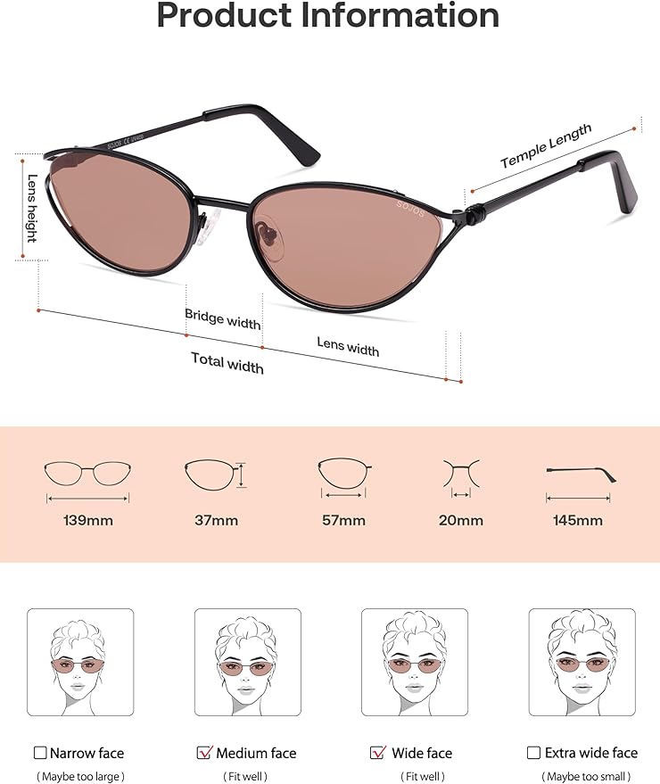 SOJOS Trendy Oval Polarized Sunglasses for Women,Retro 90s Cat Eye Shades SJ1254