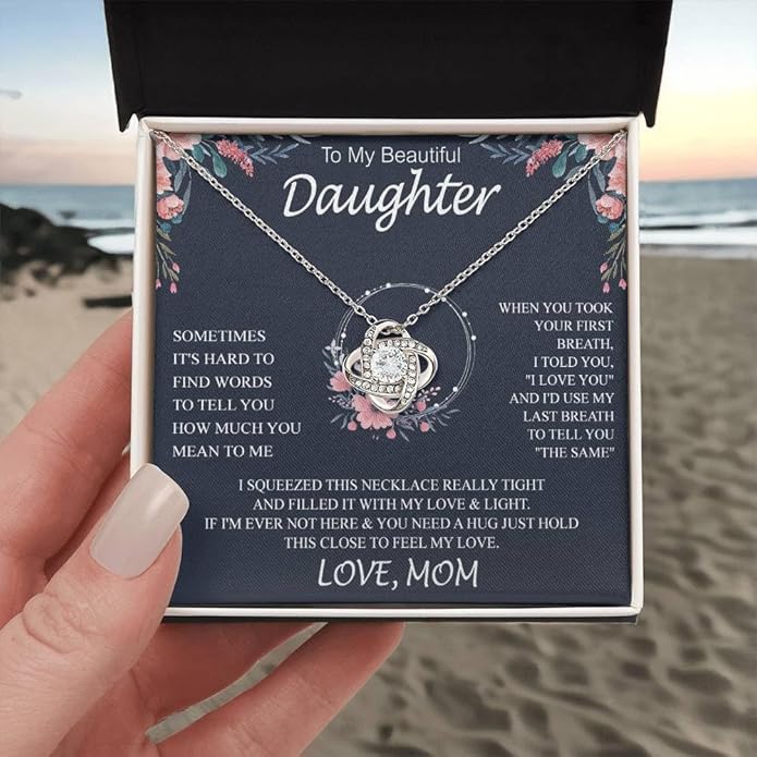 VIRAGIL To My Daughter Gift Necklace From Dad or Mom - Badass Daughter Jewelry With Heartfelt Message & Elegant Box