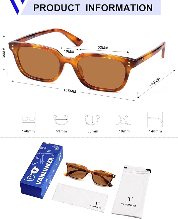 VANLINKER Polarized Trendy Small Slim Skinny Square Cat Eye Sunglasses for Women Men Retro Shades VL9862