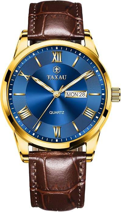 Leather Band Mens Watches with Day Date Quartz Analog Large Face Classic Watch Roman Numerals Dress Luminous Rlojes para Hombres