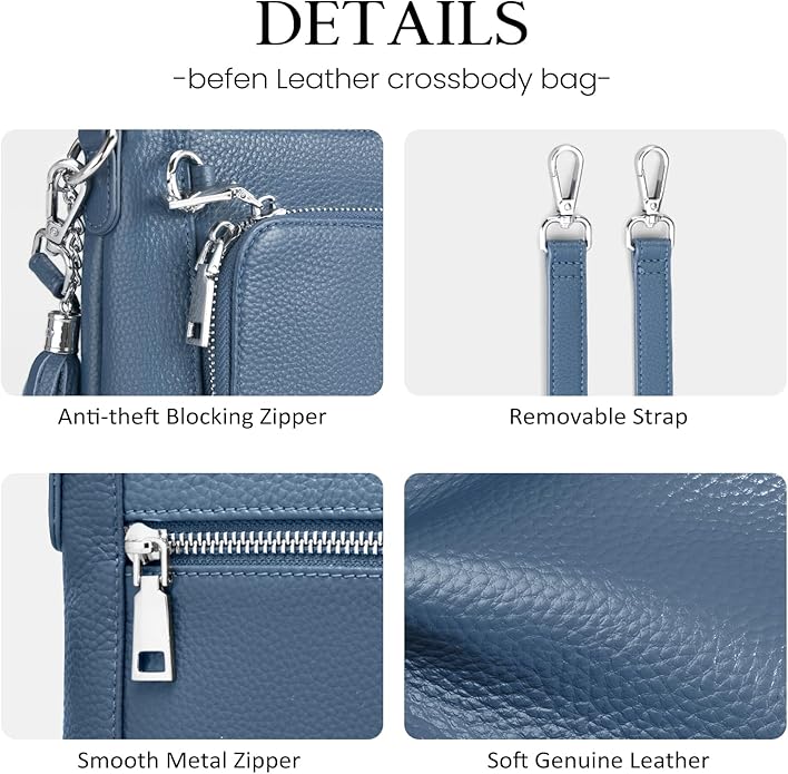 befen Anti Theft Genuine Leather Crossbody Bags for Women Handbags and Shoulder Basg with Built in Wallet RFID Leather Purse