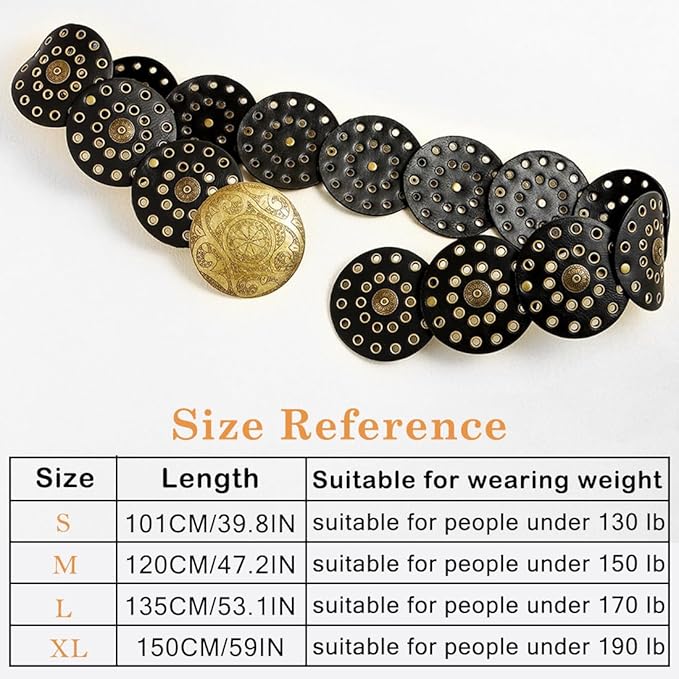 Hollow Wide Disc Belt for Women Concho Leather Metal Buckle Boho Belt Cowgirl Vintage Western Chunky Waist Belts