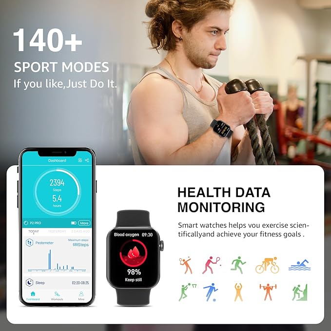 Smart Watch for Women Men Answer/Make Call,1.85" HD Screen Fitness Tracker with Step Counter,140+ Sport Modes Smartwatch with Heart Rate Sleep Monitor,IP68 Waterproof Activity Tracker for Android iOS