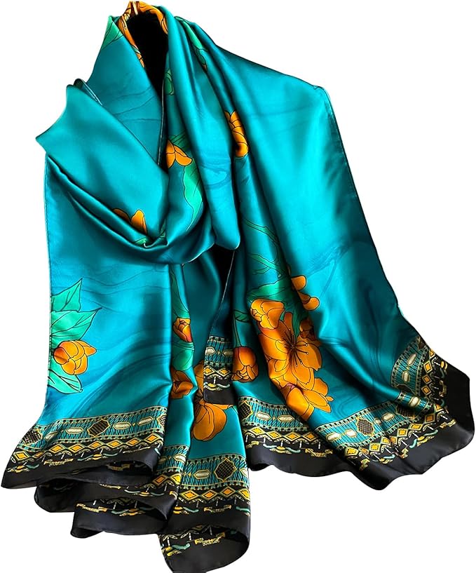 NUWEERIR Womens 100% Large Mulberry Silk Scarf Long Satin Scarf Fashion Lightweight Wraps