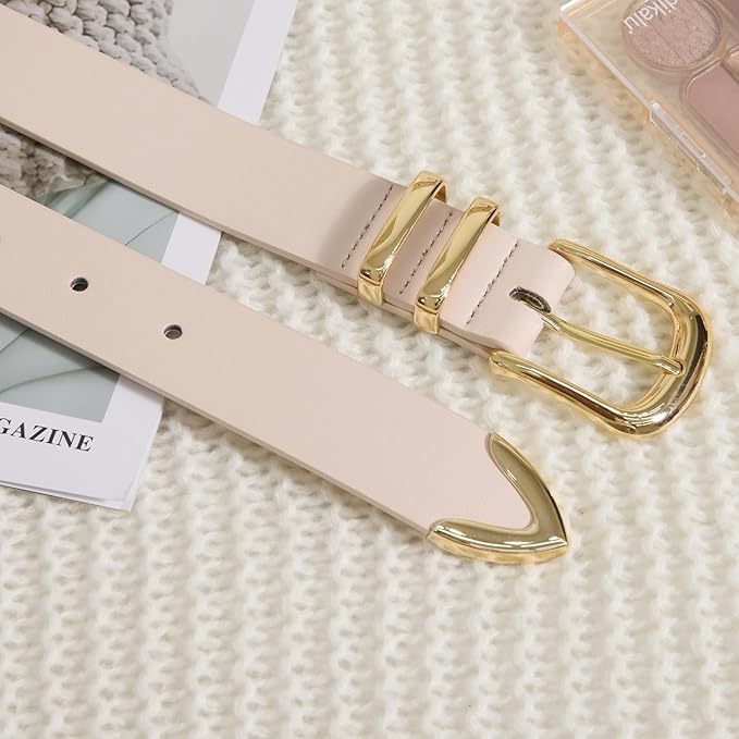 VATAN Women Leather Belt for Jeans Dresses Pants Fashion Ladies Casual Waist Belt with Gold Buckle