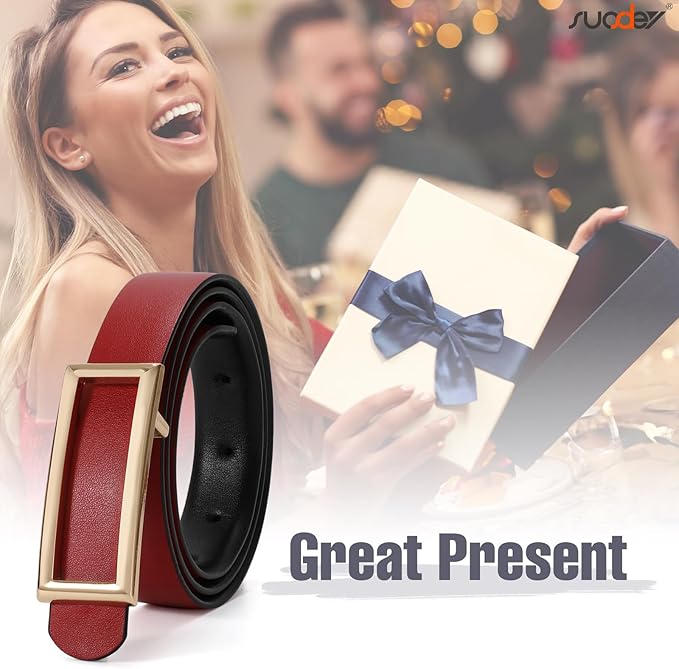 SUOSDEY Women Reversible Leather Belts for Jeans Pants Dresses Ladies Fashion Belts with Gold Buckle, 0.9" Width