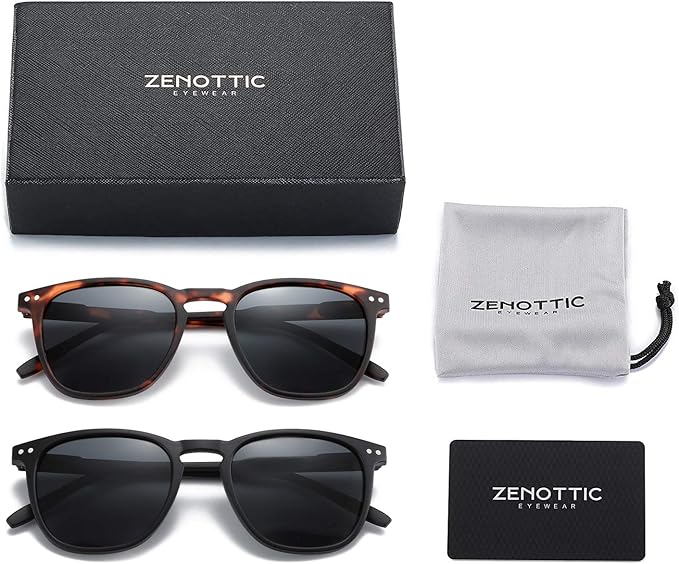 ZENOTTIC Polarized Sunglasses for Women Men: Retro Shades Round | Square Frame UV Protection 2 Pack