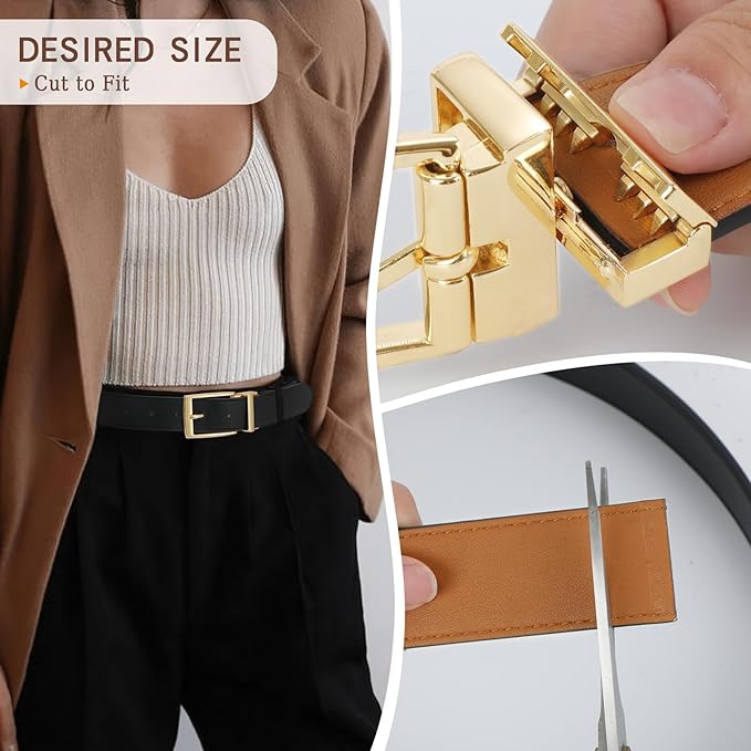 VONMELLI Reversible Belt for Women Leather Belts for Jeans Pants Fashion Ladies Dress Belt Trim to Fit
