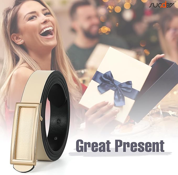 SUOSDEY Women Reversible Leather Belts for Jeans Pants Dresses Ladies Fashion Belts with Gold Buckle, 0.9" Width