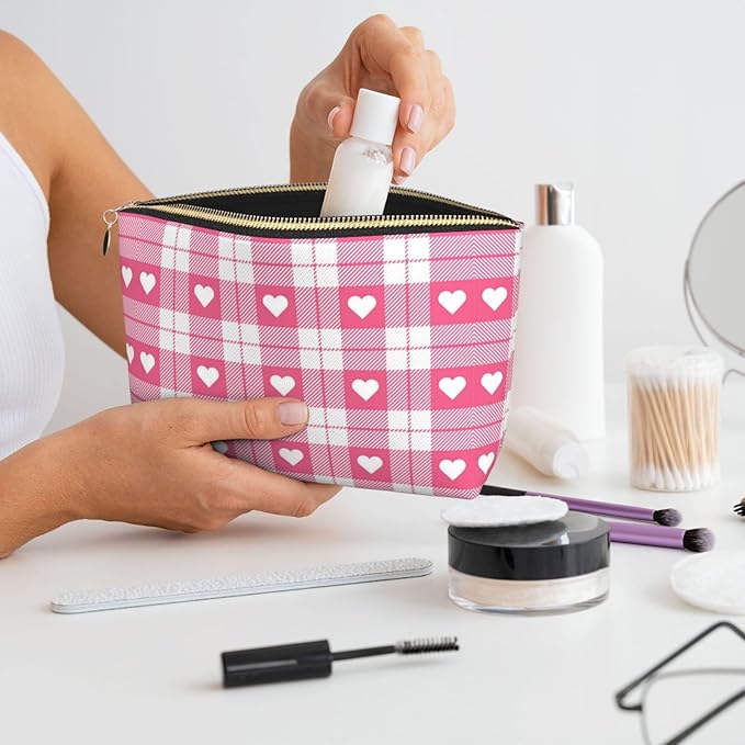 Cute Valentine's Day Hearts Makeup Bag Zipper Pouch Travel Portable Cosmetic Bag Organizer for Women