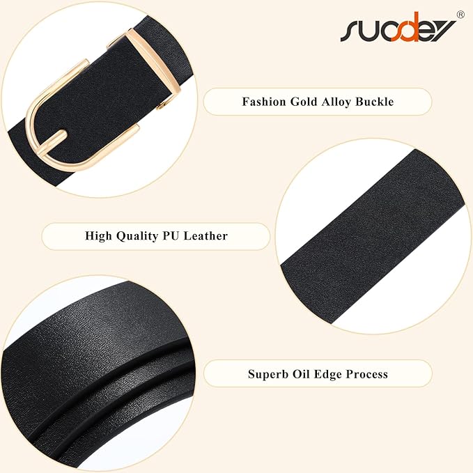 SUOSDEY Women Leather Belt Fashion Double O-Ring Soft Faux Leather Waist Belts For Jeans Dress