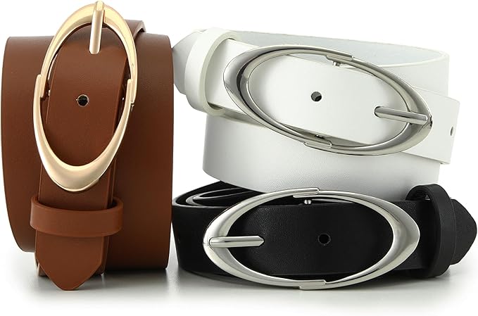 Earnda Women Faux Leather Belt for Jeans Pants Fashion Ladies Waist Belts with Gold Silver Oval Buckle