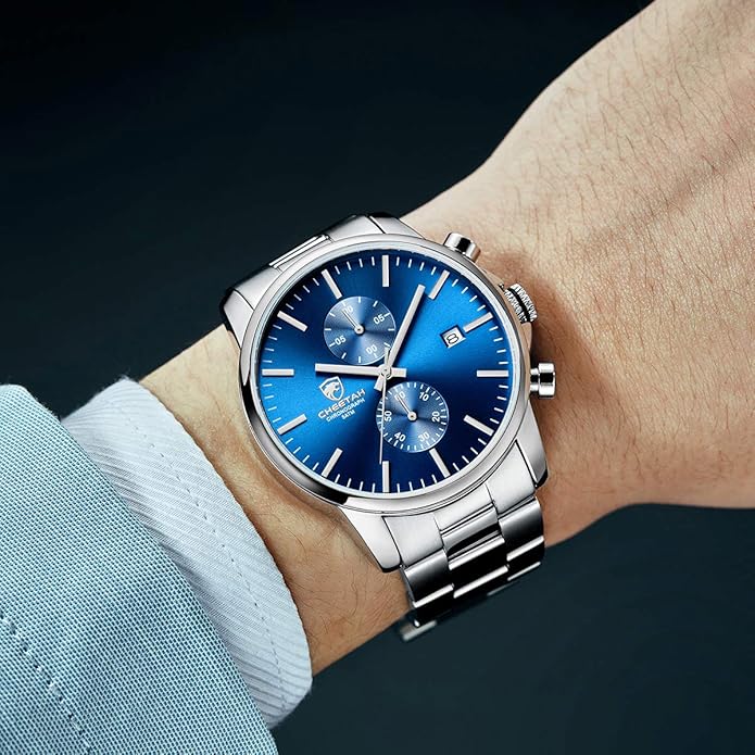 GOLDEN HOUR Fashion Business Mens Watches with Stainless Steel Waterproof Chronograph Quartz Watch for Men, Auto Date