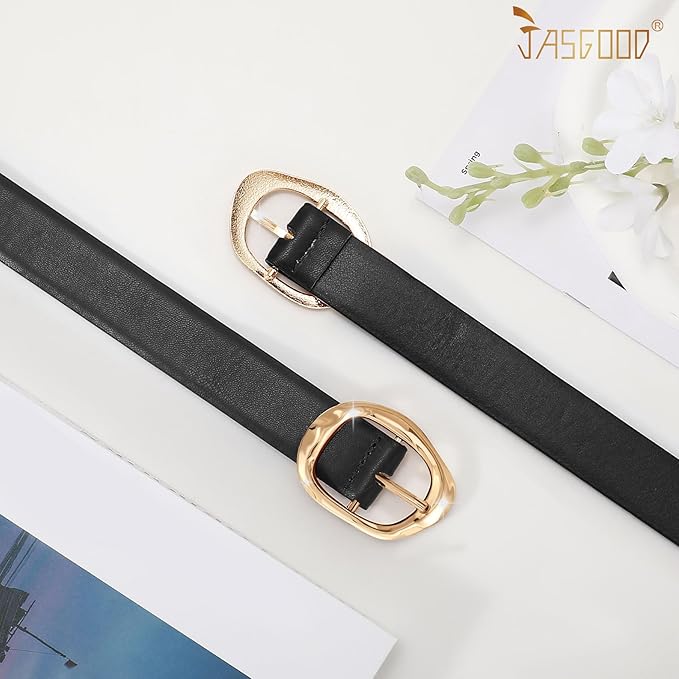 JASGOOD 3 Pack Women Belts for Jeans Pants Ladies Leather Waist Belt Casual Fashion Trend Belt for Women with Gold Buckle