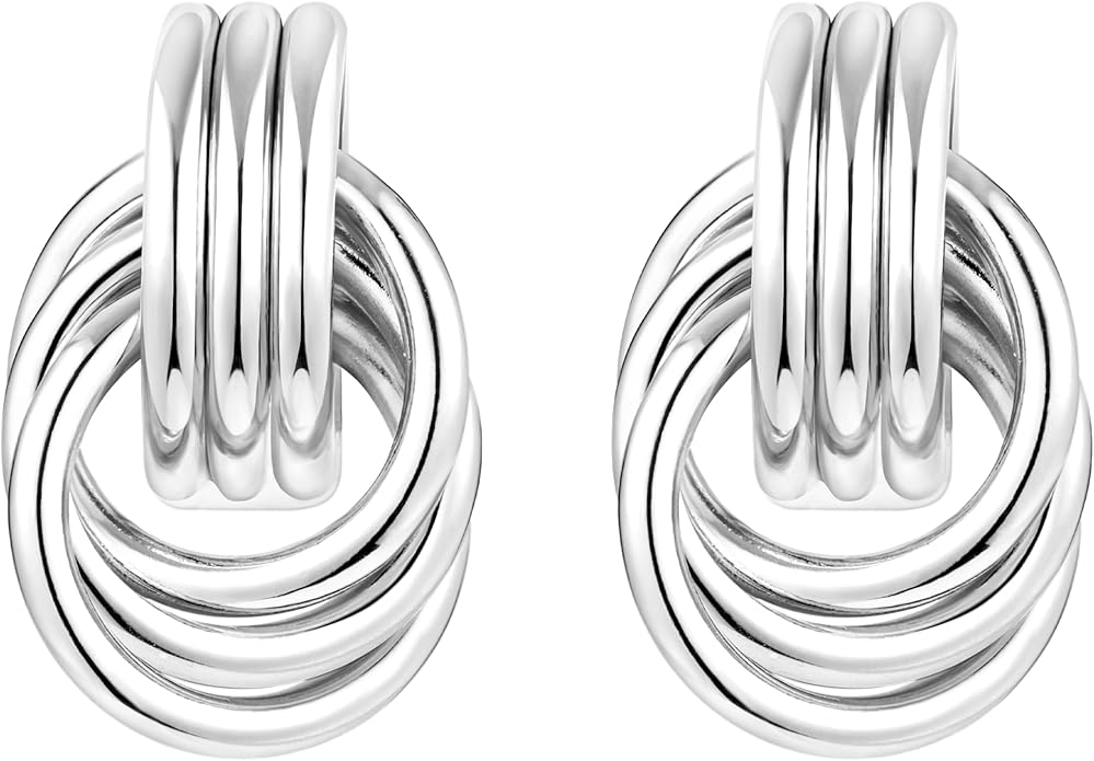 Gold Plated Statement Chunky Dangle Stud Earrings for Women, Gold Plated Hoop Knot Claw Earrings Tarnish Free Jewelry for Women Gifts