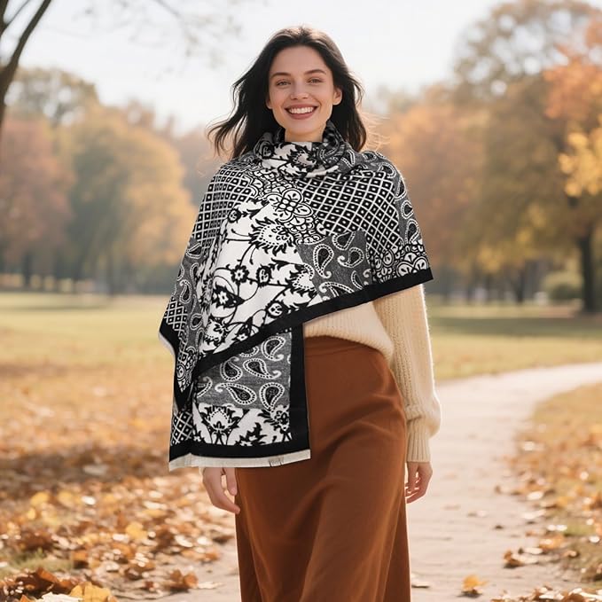 EXTREE Scarfs for Women Pashmina Silky Shawl Wrap for Evening Dressing Blanket Open Front Poncho Cape