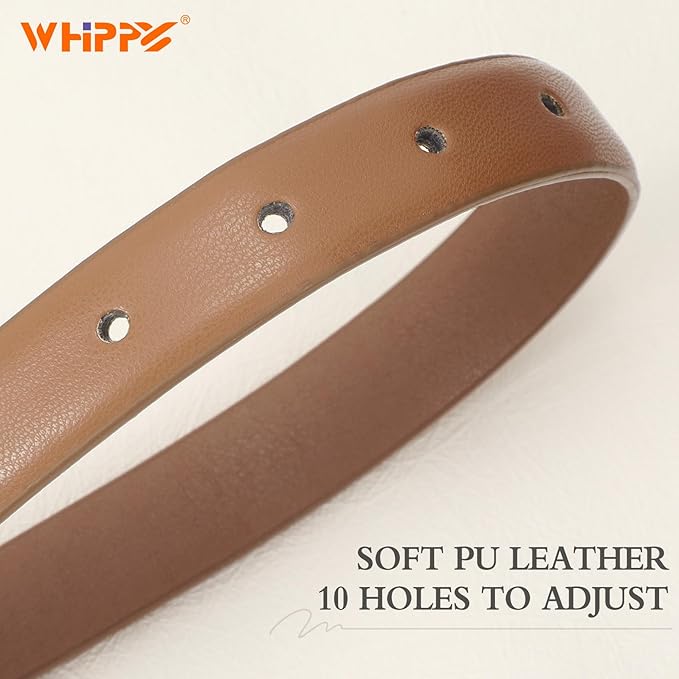 WHIPPY Women Skinny Leather Belt for Jeans Pants Dresses Ladies Fashion Waist Belt with Shiny Gold Buckle