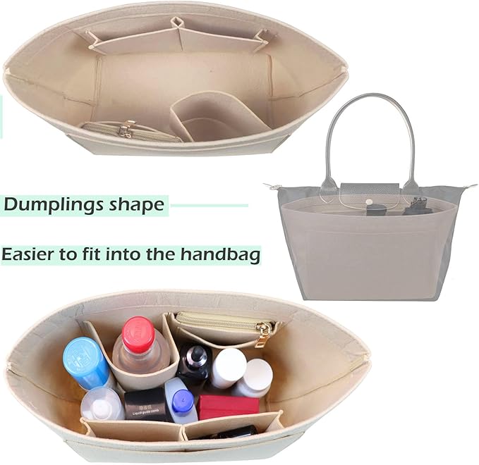 Lckaey Organizer insert For longchamp inserts for long champ L bag le pliage Organizer insert large beige