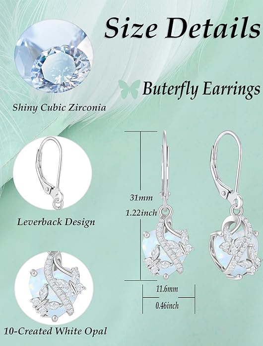 Butterfly Earrings for Women 925 Sterling Silver Heart Earring Birthstone Jewelry