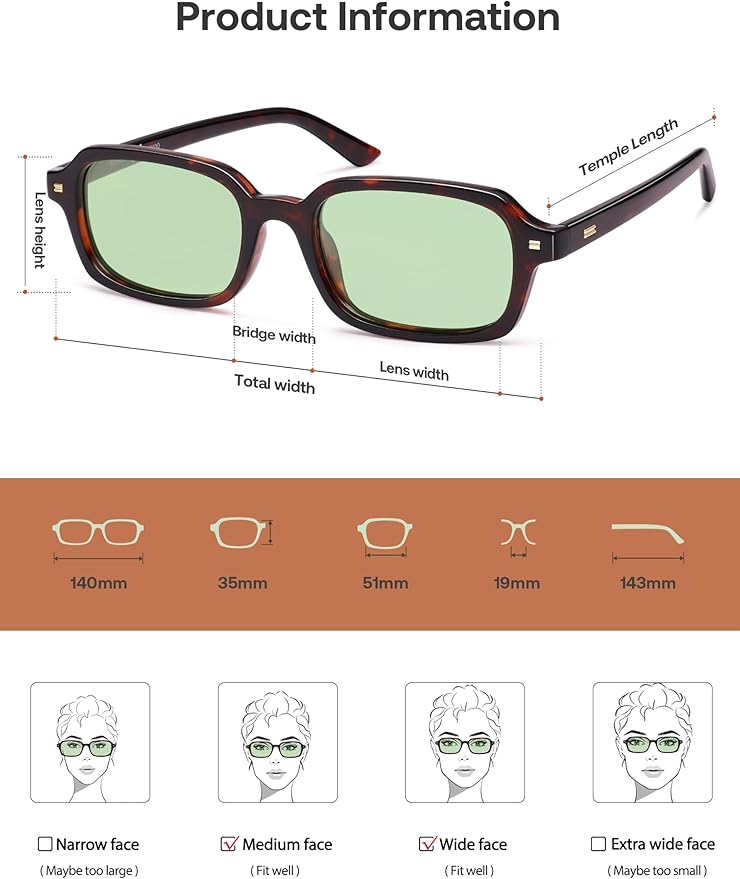 SOJOS Trendy Rectangle Polarized Sunglasses Womens Mens, Small Retro Fashion Thin Slim Square Sunnies SJ2610