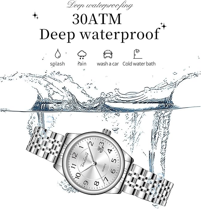 Womens Watch Fashion Dress Waterproof Silver Watches for Women Casual Easy Read Quartz Analog Women's Watch Two Tone Stainless Steel Ladies Watches with Day Date