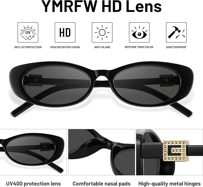 Retro Oval Cat Eye Sunglasses for Women Trendy Narrow Small Oval Sun Glasses 90s Vintage Shades