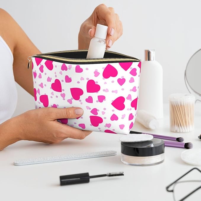 Cute Valentine's Day Hearts Makeup Bag Zipper Pouch Travel Portable Cosmetic Bag Organizer for Women