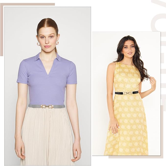 JASGOOD Women Skinny Elastic Belt for Dresses,Thin Retro Stretch Waist Belt with Golden Buckle