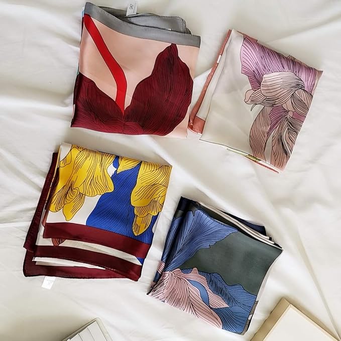 FONYVE Silk Feeling Scarf Medium Square Satin Head Scarf for Women 27.5 × 27.5 inches