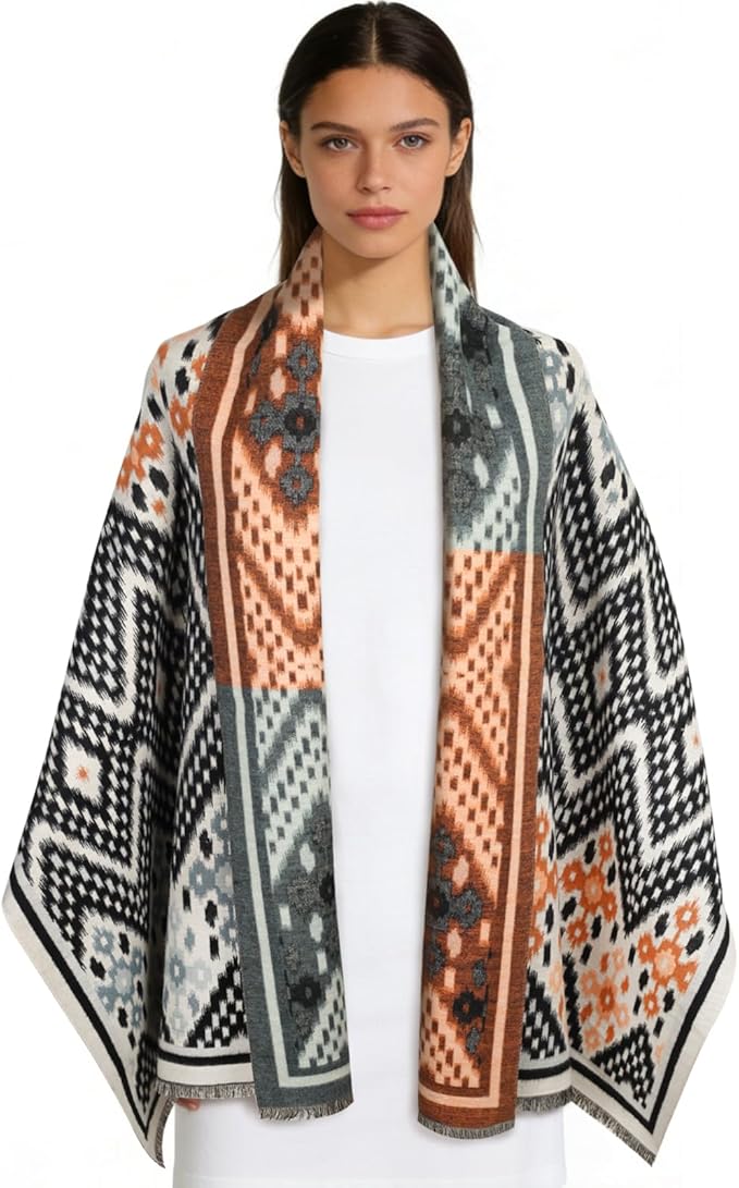 EXTREE Scarfs for Women Pashmina Silky Shawl Wrap for Evening Dressing Blanket Open Front Poncho Cape