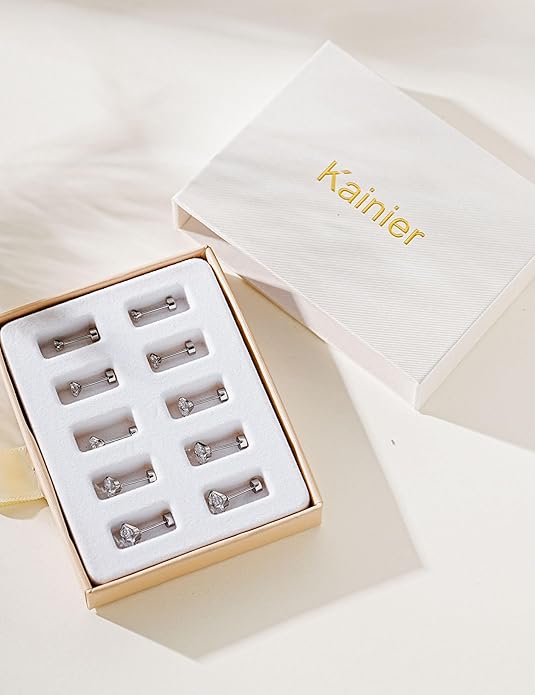 Kainier Women's 14K Gold Plated CZ Stud Earrings Simulated Diamond Round Cubic Zirconia Ear Stud Set(5 Pairs)…