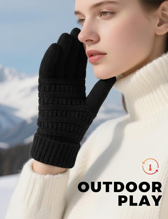 AURUZA Women's Winter Gloves Knit Touch Screen Soft Warm Elastic Full Fingers Glove for Cold Weather One Size Men