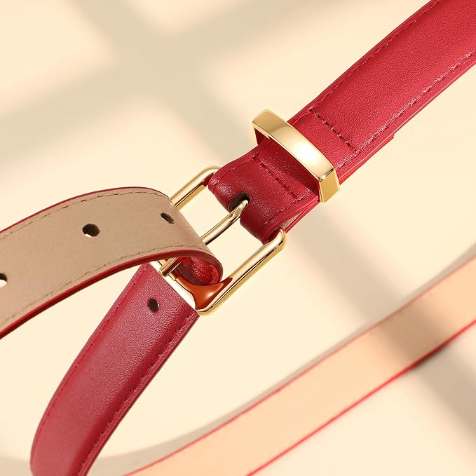 VONMELLI Womens Thin Leather Belt for Jeans Pants Dress Fashion Skinny Belt with Gold Buckle for Women
