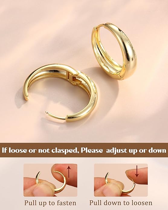 14K Gold Plated Small Chunky Hoop Earrings Sterling Silver Post - Hypoallergenic Trendy Thick Lightweight Silver Plated Huggie Hoops Dainty Hoop Earrings for Women Non Tarnish Jewelry Gifts