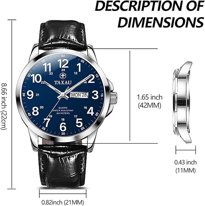 Watches for Men Leather Large Arabic Numerals Mens Watches Waterproof Band with Date Quartz Men's Wrist Watch