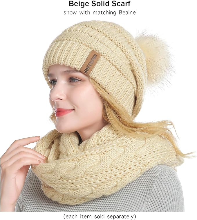 QUEENFUR Winter Women Thick Cable Knit Ribbed Infinity Circle Loop Scarf