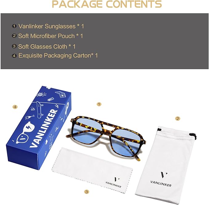 VANLINKER Retro Vintage 70s Square Aviator sunglasses for women men VL9611X