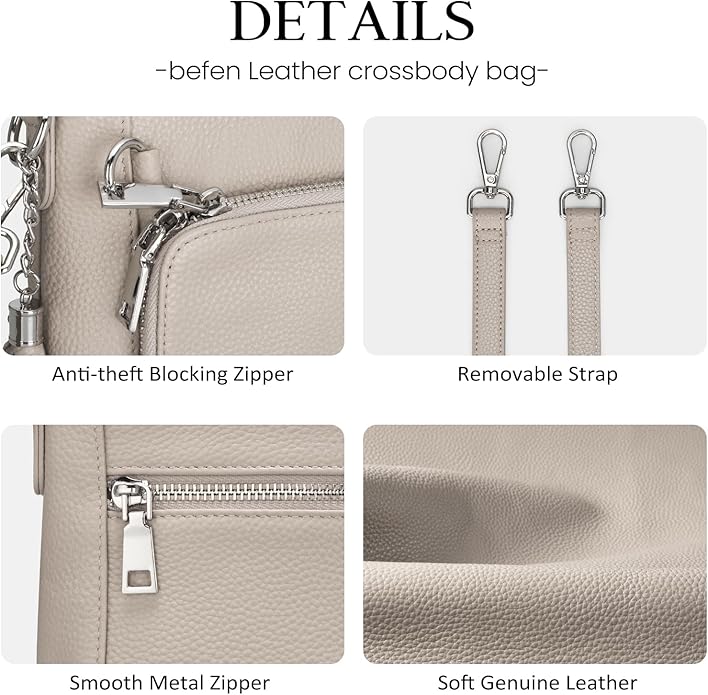 befen Anti Theft Genuine Leather Crossbody Bags for Women Handbags and Shoulder Basg with Built in Wallet RFID Leather Purse