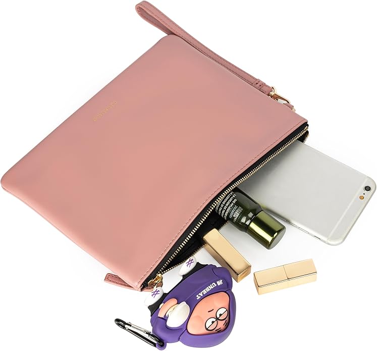 DORIS&JACKY Lambskin Leather Wristlet Clutch Purse for Women Soft Designer Slim Cell Phone Pouch Bag with Detachable Strap