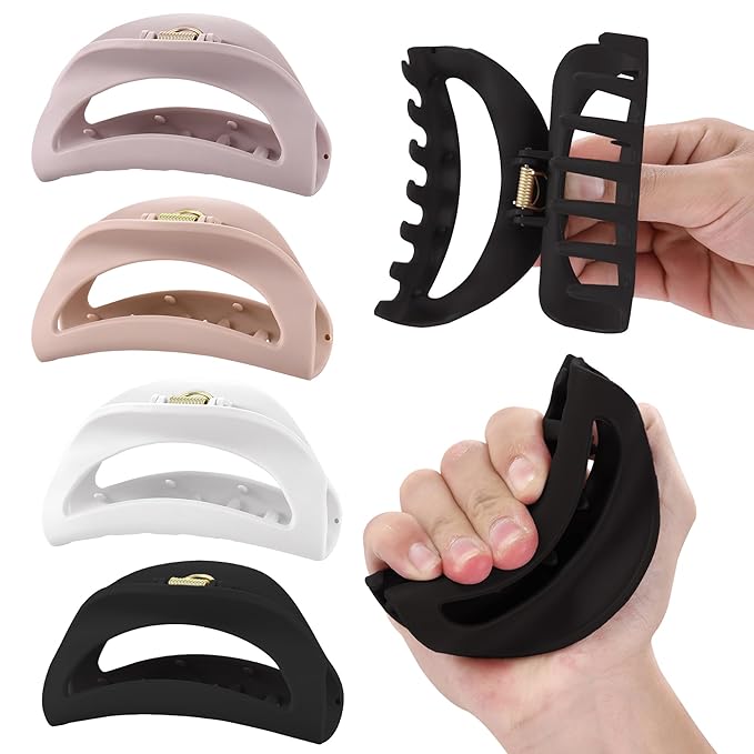 4Pcs Cloud Claw Clips for Women, 4.1" Non-Slip Strong Hold Hair Claws, Unbreakable TPEE-Silicone Blend, Large Bendable Cozy Hair Clip for Thin/Thick/Curly Hair, All-Day Comfort Matte Jaw Clip